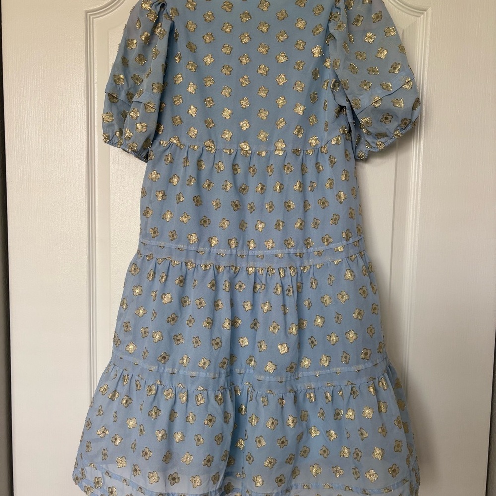Zara Blue and Gold Ruched Ruffled Sundress - Picture 2 of 5